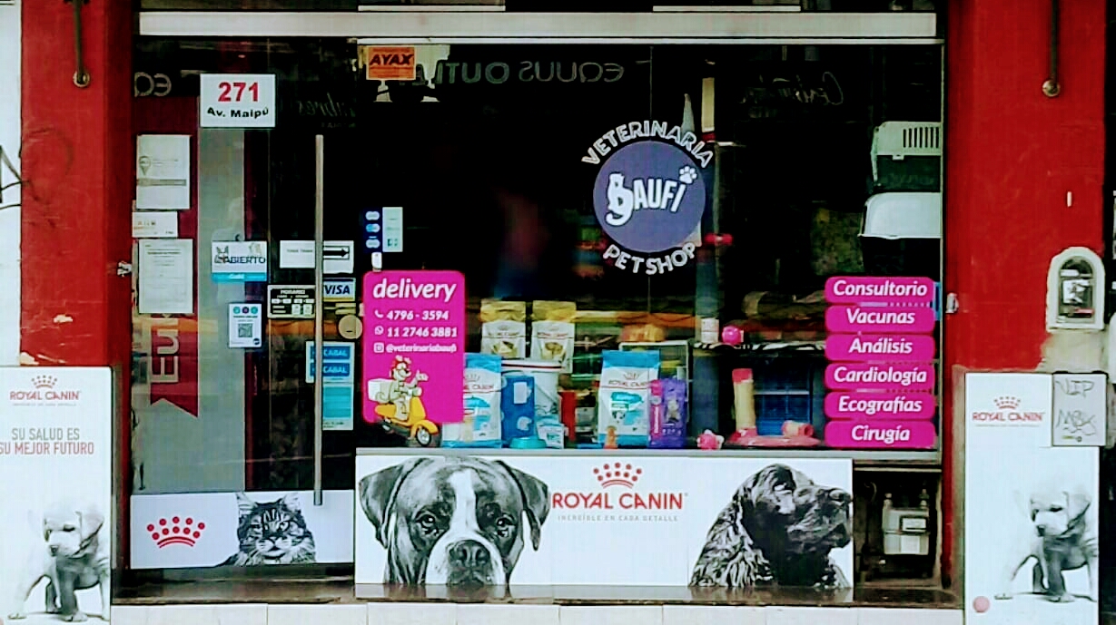 Fachada de Veterinaria, pet shop Baufi en Av. Maipú, Vicente López